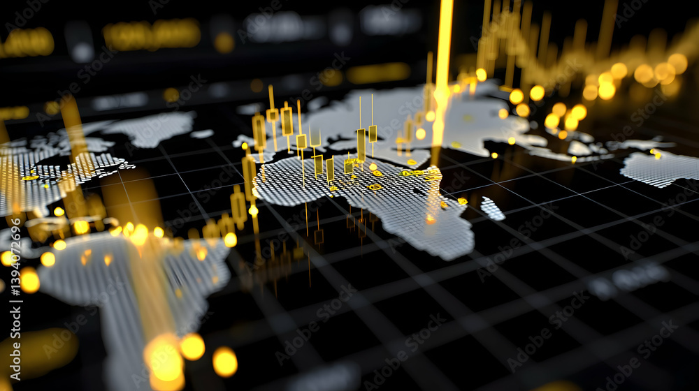 Aufkleber global market dynamics visual representation with candlestick chart overlay