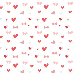 Pink hearts with a red heart on a white background