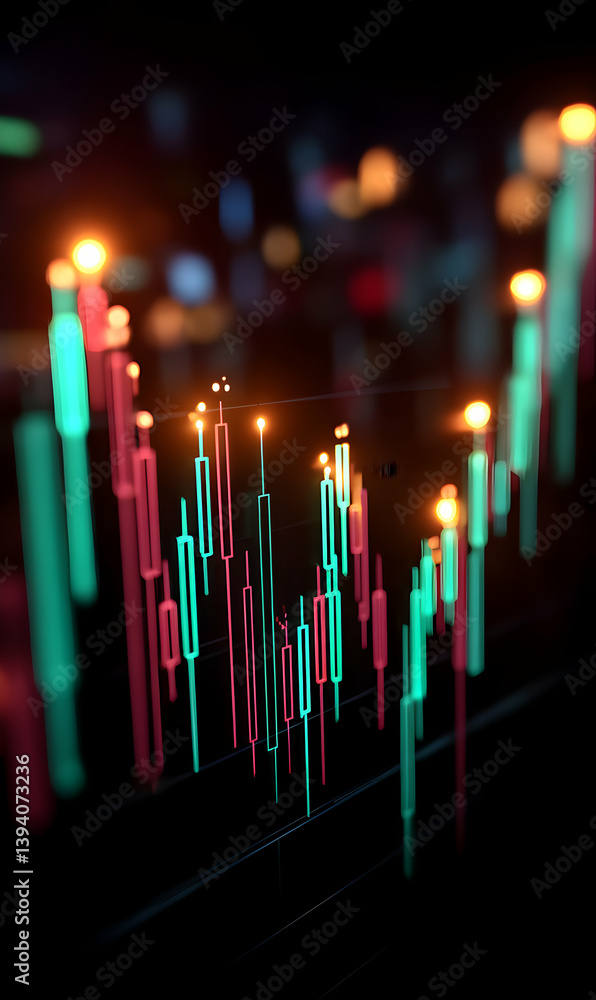 Aufkleber intense rendering of financial market candlesticks display in dark setting