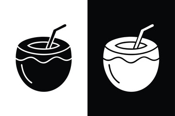 Vector Coconut Cocktail Icon. Stylish Glyph Symbol for Beach Holidays, Party Graphics & Summer Design