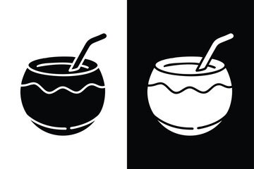 Coconut Drink Glyph Icon Vector. Tropical Coconut Water & Cocktail Silhouette Design for Summer Vibes