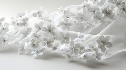 Elegant White Flower Lace Ribbon Decoration with Soft Lighting and Detailed Floral Patterns on White Background