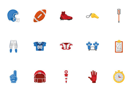 Red And Blue Colorful American Football Equipment Illustration Set
