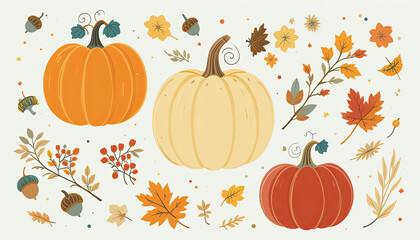 Whimsical Autumn Harvest Background Image Colorful Pumpkins and Wheat Wallpaper Design
