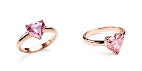 rose gold ring featuring a heart-shaped pink crystal gemstone on a transparent background