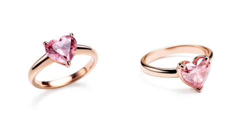 rose gold ring featuring a heart-shaped pink crystal gemstone on a transparent background
