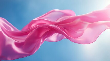 Fototapeta premium Elegant Pink Silk Fabric Flowing Against a Clear Blue Sky in Gentle Motion with Soft Lighting