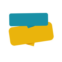 minimalist logo with two overlapping speech bubbles in blue and yellow, symbolizing communication, dialogue, or customer support