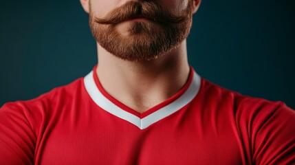 Fototapeta premium Close-Up of Beard and Moustache on Red Sports Jersey with Clean Background