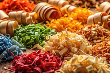 Fototapeta premium High-Quality Wood Shavings, Virutas de Madera, Best Wood Chips, Premium Wood Dust, Natural Wood Particles, for Crafts, Smoking, Pet Bedding