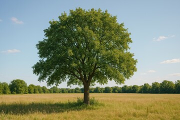 Lone tree in serene field.