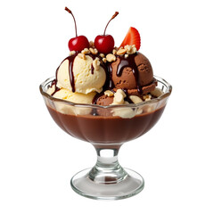  displays an inviting ice cream sundae presented in a classic clear glass dessert bowl. 