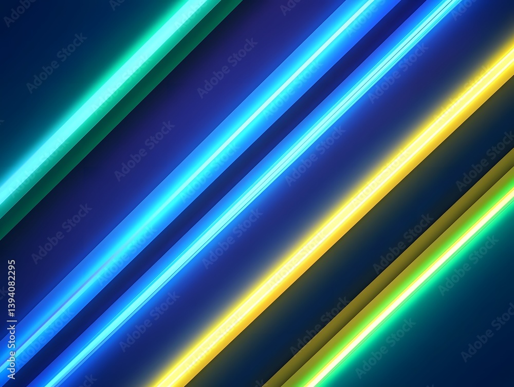 Poster illuminated colored parallel lines on a gradient dark blue background