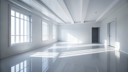 Obraz premium Minimalist White Room Light Beams Photography - Interior Design, Architectural Photography, Light, Shadow, Abstract