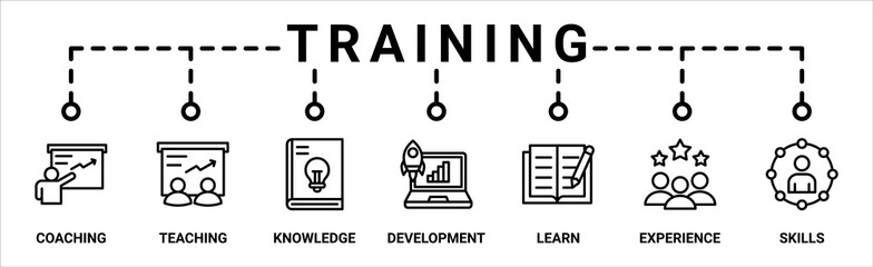 Training banner web icon vector illustration concept for education with icon of coaching, teaching, knowledge, development, learning, experience, and skills