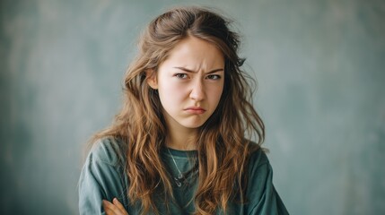 Fototapeta premium 怒り・反抗・主張をテーマにしたリアル人物写真｜若い女性・チェック柄・腕組み・叫ぶ・睨む・ポートレート