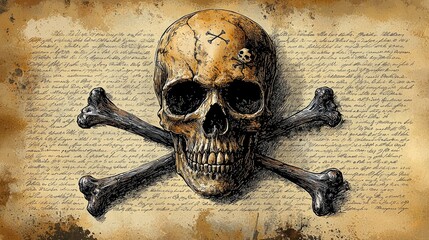 Vintage Skull and Crossbones: Gothic, Dark, and Creepy Hand-Drawn Illustration