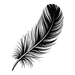 Obraz premium Owl Feather Line Art, Silhouette, Vector, Icon, Logo, White Background.