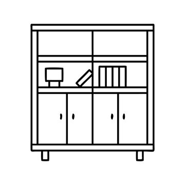 recommend clip art: bookshelf with cabinet icon, bookshelf with cabinet line art - simple line art of bookshelf with cabinet, perfect for bookshelf with cabinet logos and icons