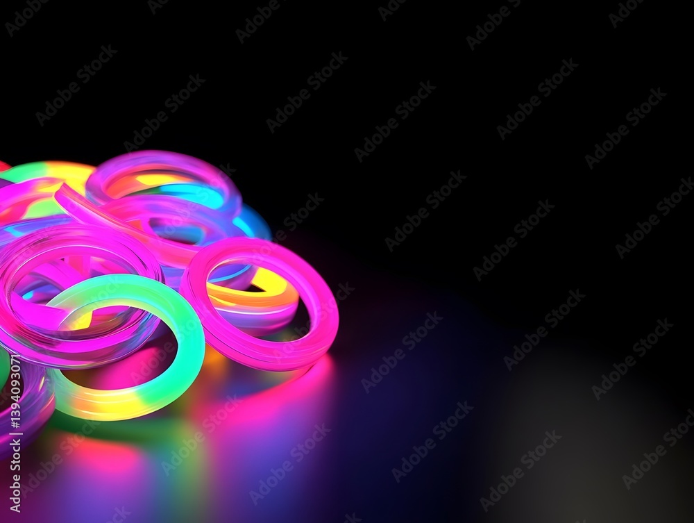 Poster illuminated colorful rings arranged together with a gradient surface background