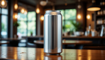 A metallic shiny silver beverage can with no label or branding