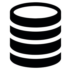 A simple, black and white icon of a stack of three cylindrical data storage units.