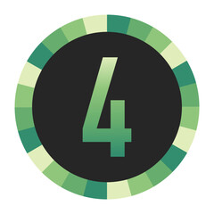 Graphic Image of a Circle with Lime Green, Emerald Green, and Off-White Gradients Featuring a Prominent Dark Green Number “4” on a Solid Black Background.