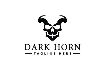 human skull logo design with horns. logo icon vector illustration silhouette