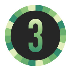 Graphic Image of a Circle with Lime Green, Emerald Green, and Off-White Gradients Featuring a Prominent Dark Green Number “3” on a Solid Black Background.