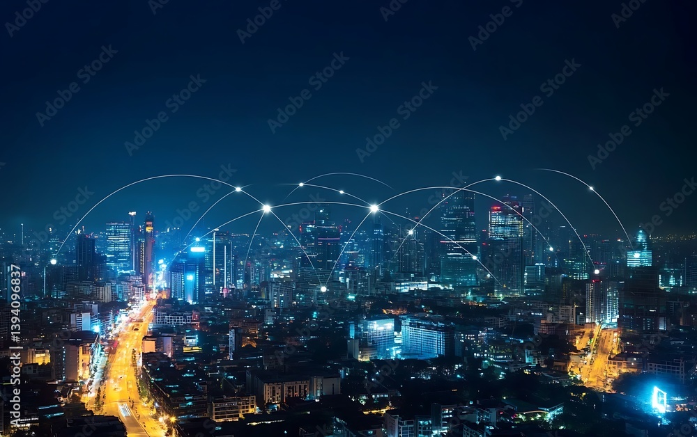 Poster smart city infrastructure with interconnected communication systems for efficient urban management ,