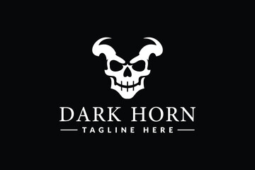 human skull logo design with horns. logo icon vector illustration silhouette