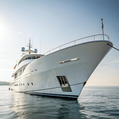 A white luxury cruise vessel, a nautical summer transport, sails the sea from a bustling port