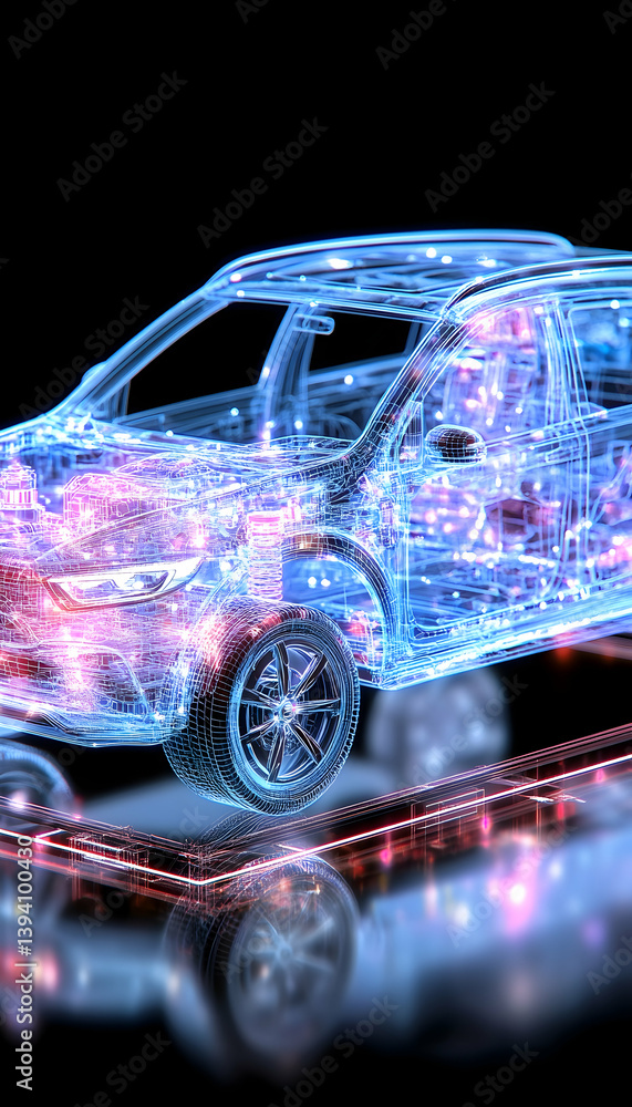 Aufkleber transparent suv model digitally displayed on a smartphone, showcasing intricate internal structure a