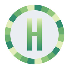 Light to Dark Green and Cream Circle Symbol with a Mid-Tone Green Capital Letter “H” on a Black Backdrop.