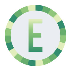 Light to Dark Green and Cream Circle Symbol with a Mid-Tone Green Capital Letter “E” on a Black Backdrop.