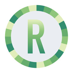 Light to Dark Green and Cream Circle Symbol with a Mid-Tone Green Capital Letter “R” on a Black Backdrop.
