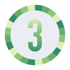 Light to Dark Green and Cream Circle Symbol with a Mid-Tone Green lowercase Number “3” on a Black Backdrop.