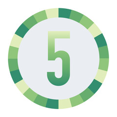 Light to Dark Green and Cream Circle Symbol with a Mid-Tone Green lowercase Number “5” on a Black Backdrop.