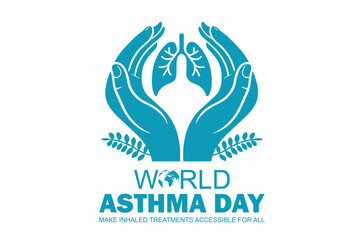 World Asthma Day. Banner for World Asthma Day with inhaler and paper lungs