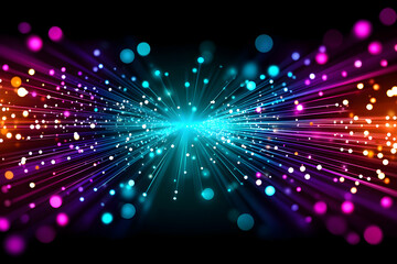 Naklejka premium Vibrant light rays burst from center, colorful bokeh