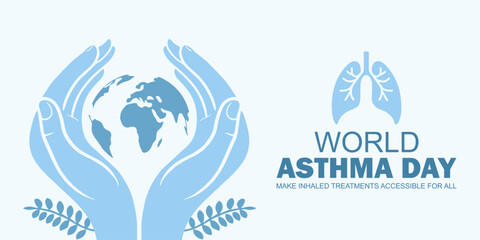 World asthma Day 2025 theme banner. Happy World asthma Day and make inhaled treatments accessible for all text. Vector illustration.