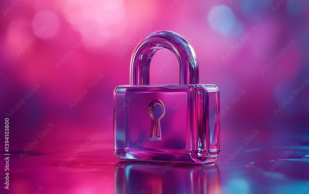 Poster elegant shimmering padlock symbolizing blockchain safety, 3d render on smooth chromatic background, 