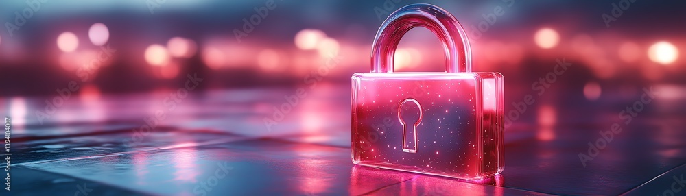 Poster futuristic shimmering padlock representing blockchain, tranquil pastel chromatics, 3d secure data sy