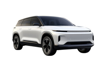 A stylish electric SUV with a bold front fascia, high ground clearance, Isolated on white background