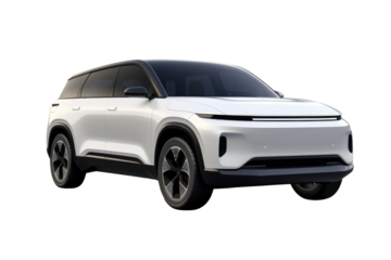 A stylish electric SUV with a bold front fascia, high ground clearance, Isolated on white background