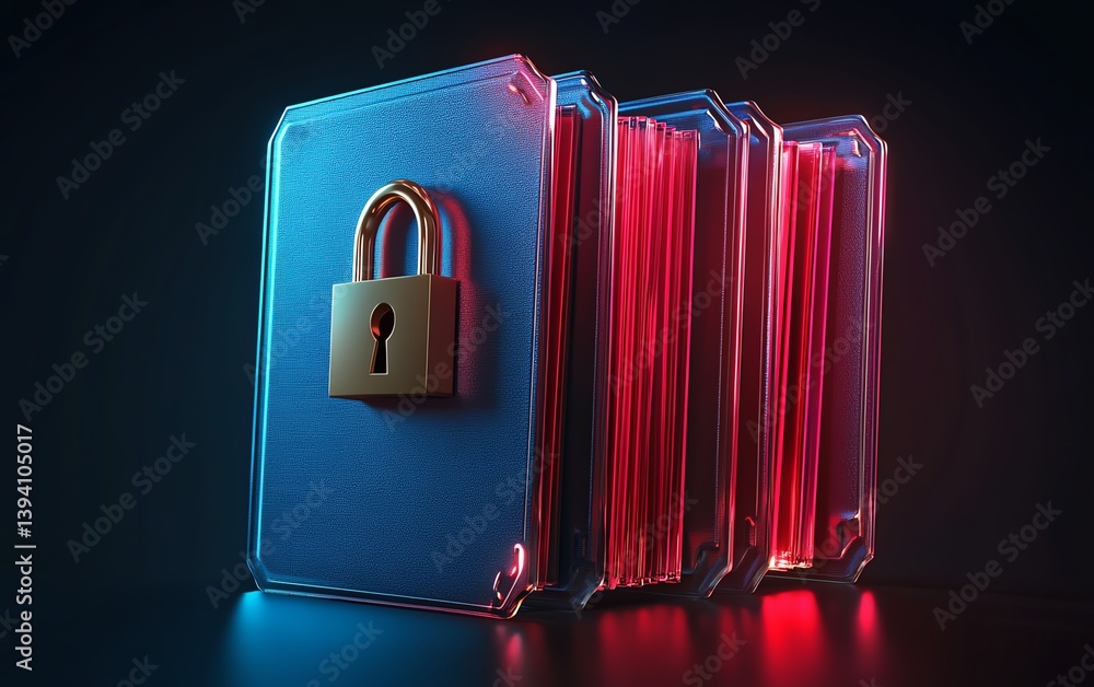 Poster highsecurity file folder locked with padlock, privacy shield concept, 3d vector style, isolated on d
