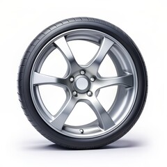 Obraz premium Silver Alloy Wheel with Black Tire, Automotive , Wheel , Tire , Rim