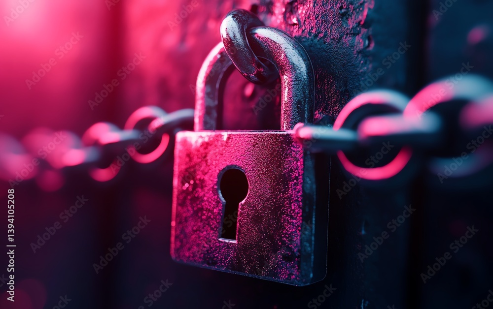 Poster luminous 3d padlock representing blockchain safety, tranquil chromatic tones backdrop, advanced digi