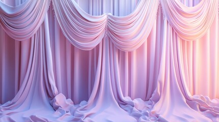 Soft 3D theatre curtain in lavender, set against a pastel-colored backdrop of pale pink 