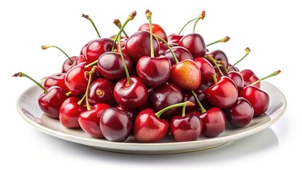 A plate of fresh juicy red cherries ready to eat a delicious summer treat